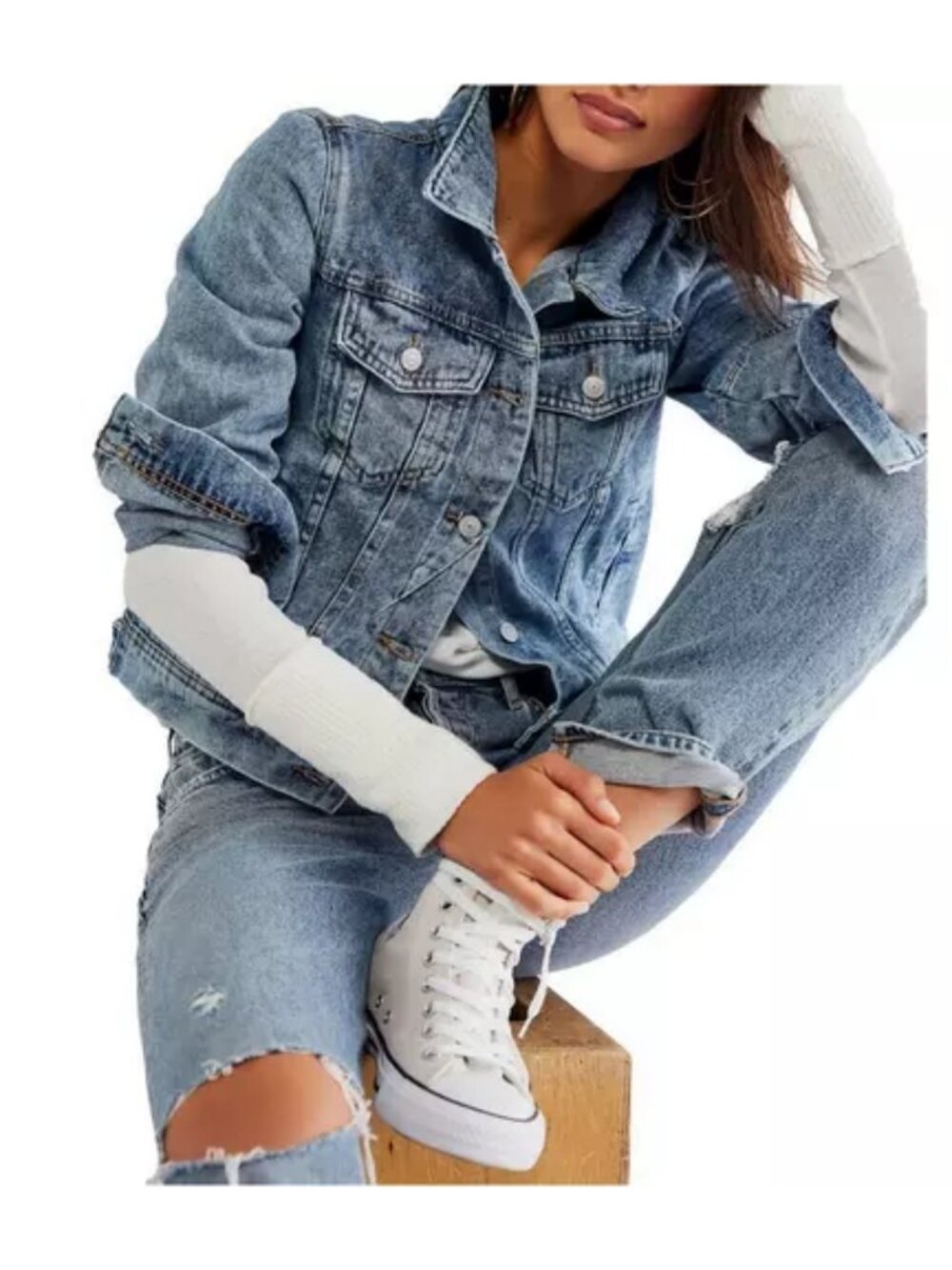 Free People Rumors Denim Jacket Sz XS